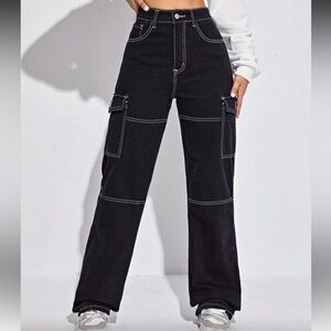 Black Cargo Pants with White Stitching